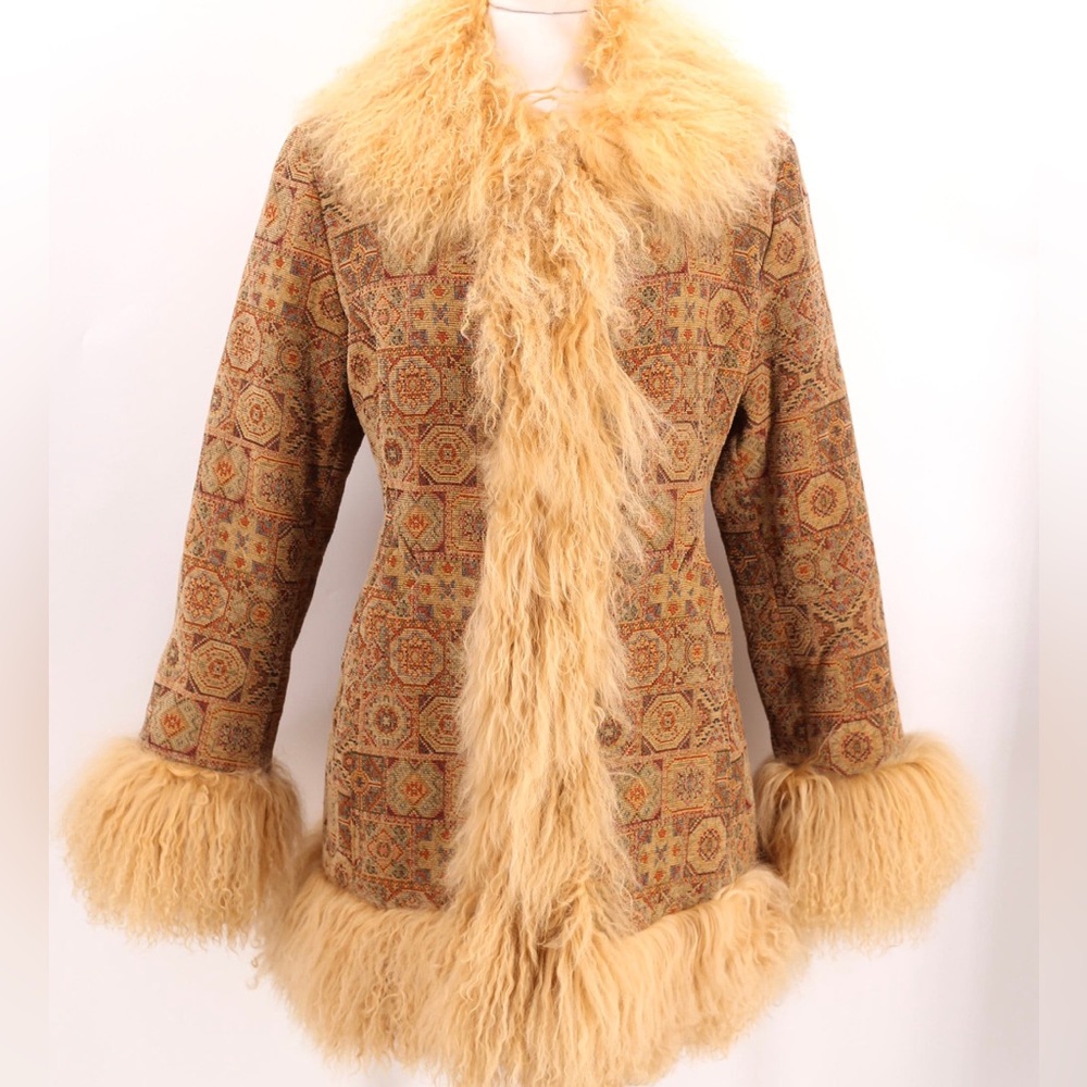 90s Tapestry Penny lane coat w/ Mongolian Fur
